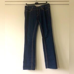 Serfontaine Debutante straight leg, size 30, gold top stitch detail